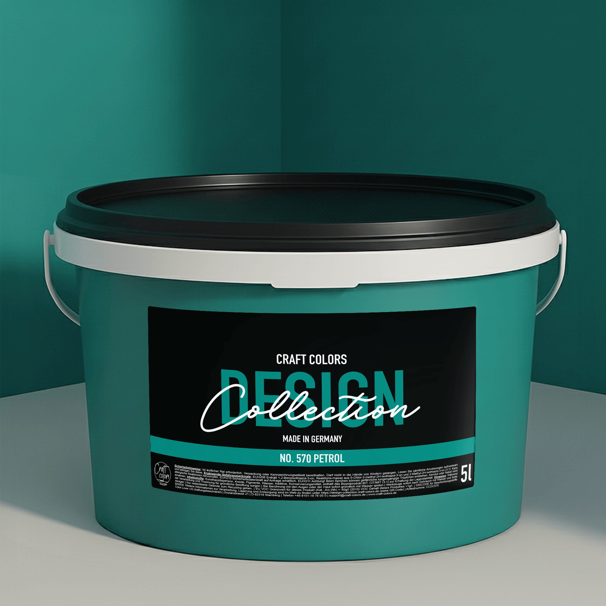 Wandfarbe edelmatt Petrol No. 570 Design Collection 5L - Craft Colors