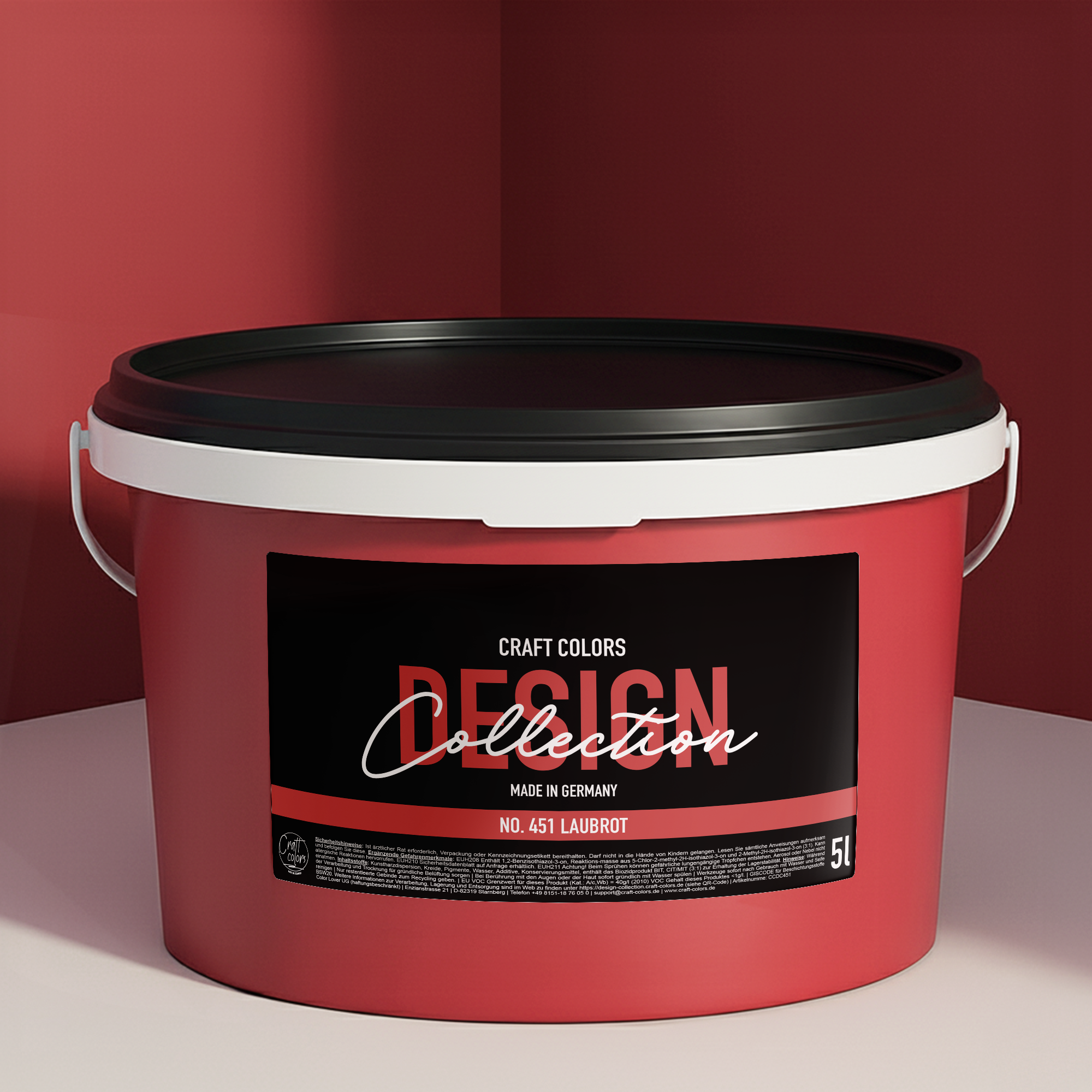 Wandfarbe edelmatt rot (Laubrot) No. 451 Design Collection 5L - Craft Colors