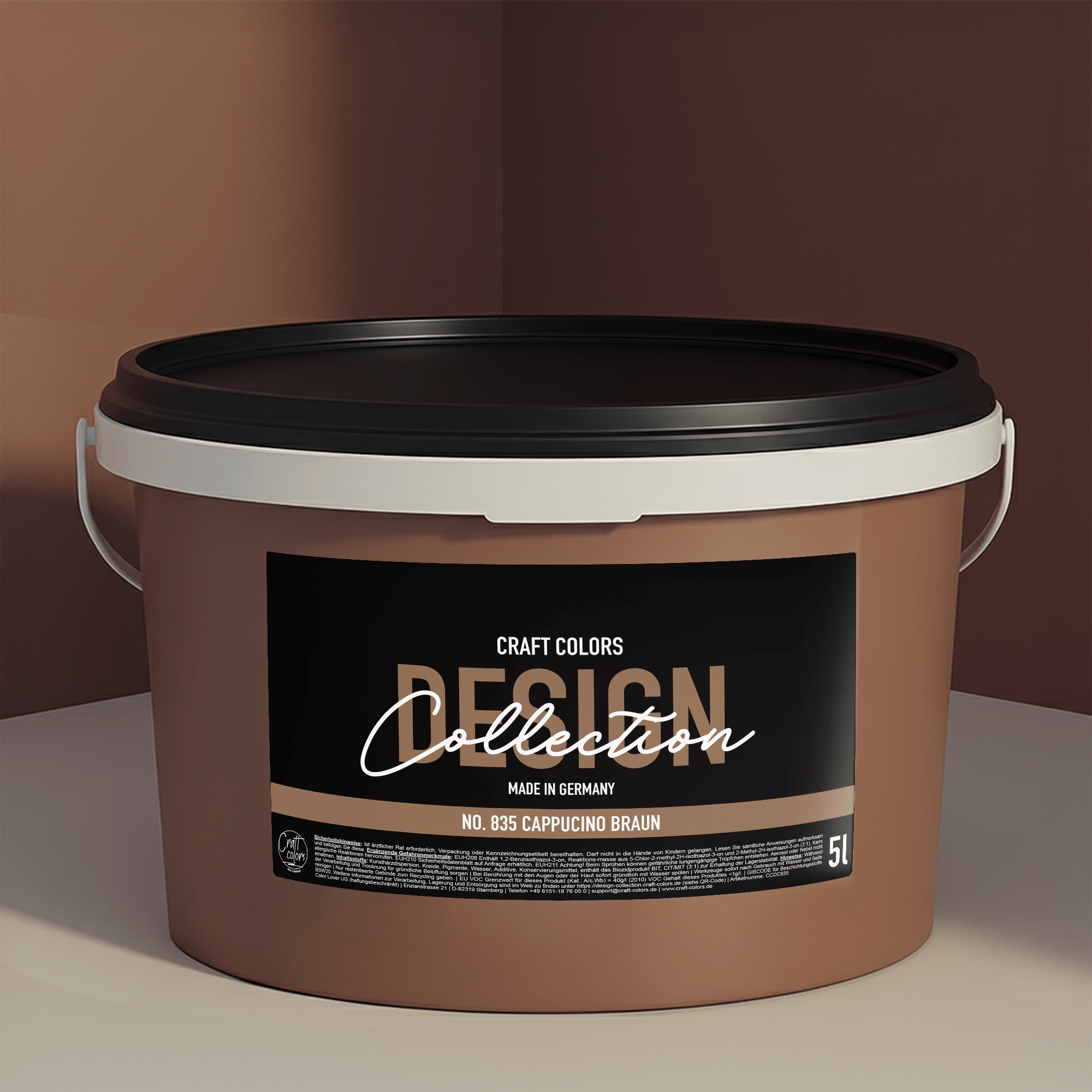 Wandfarbe edelmatt cappucino Braun No. 835 Design Collection 5L - Craft Colors