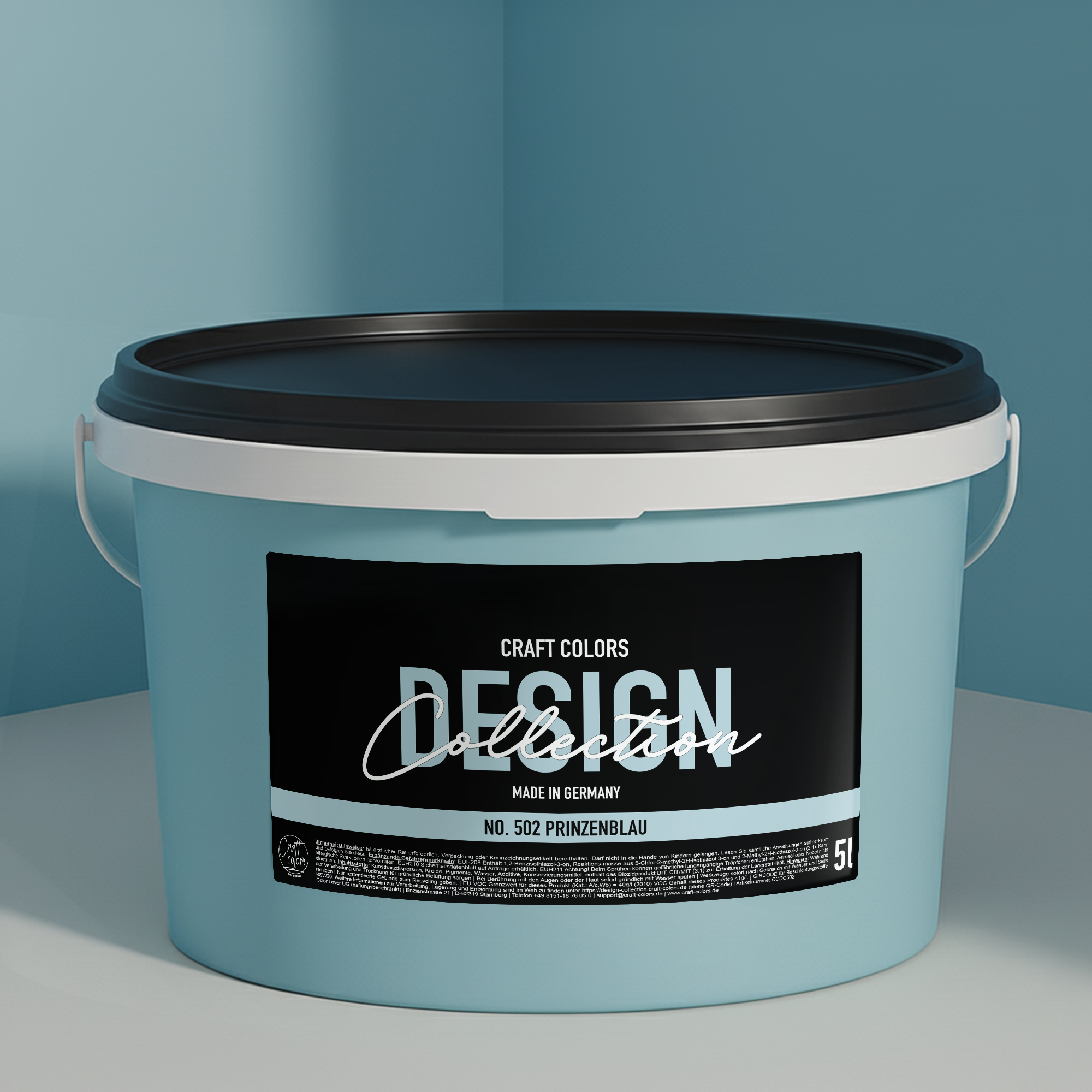 Wandfarbe edelmatt Babyblau Prinzenblau No. 502 Design Collection 5L - Craft Colors