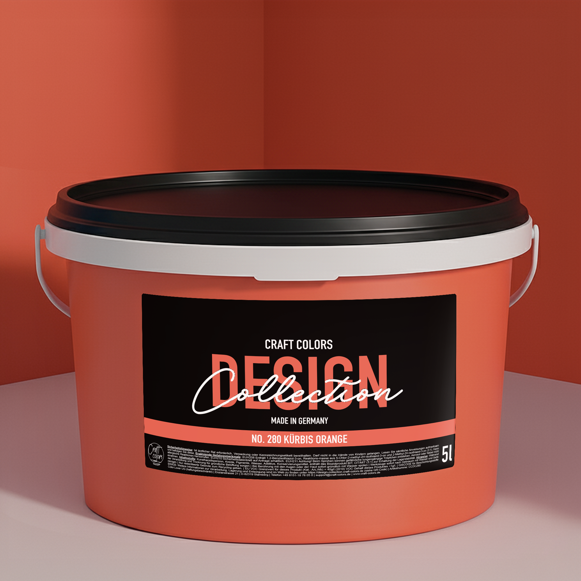Wandfarbe edelmatt Kürbis Orange No. 280 Design Collection 5L - Craft Colors