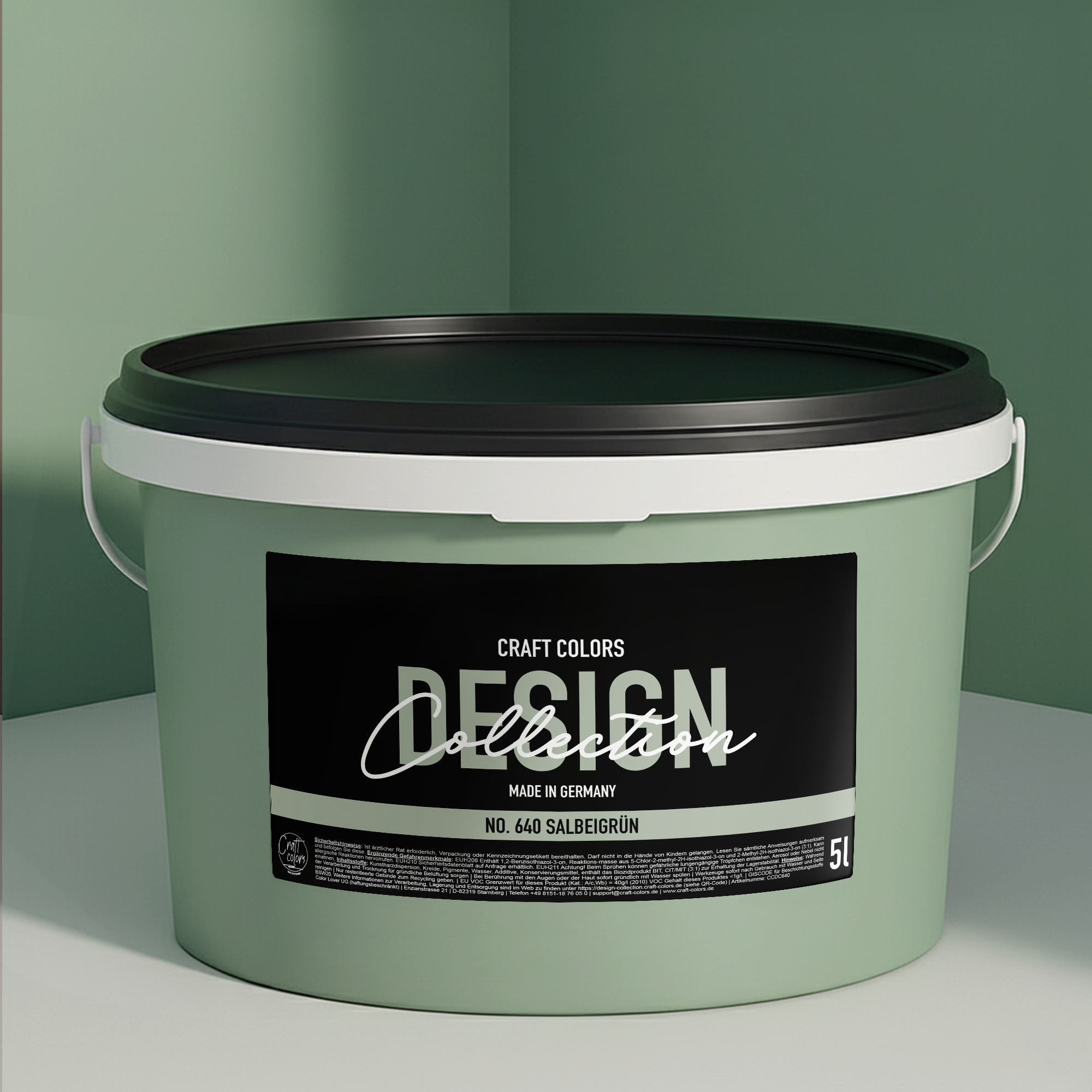 Wandfarbe edelmatt Salbeigrün No. 640 Design Collection 5L - Craft Colors