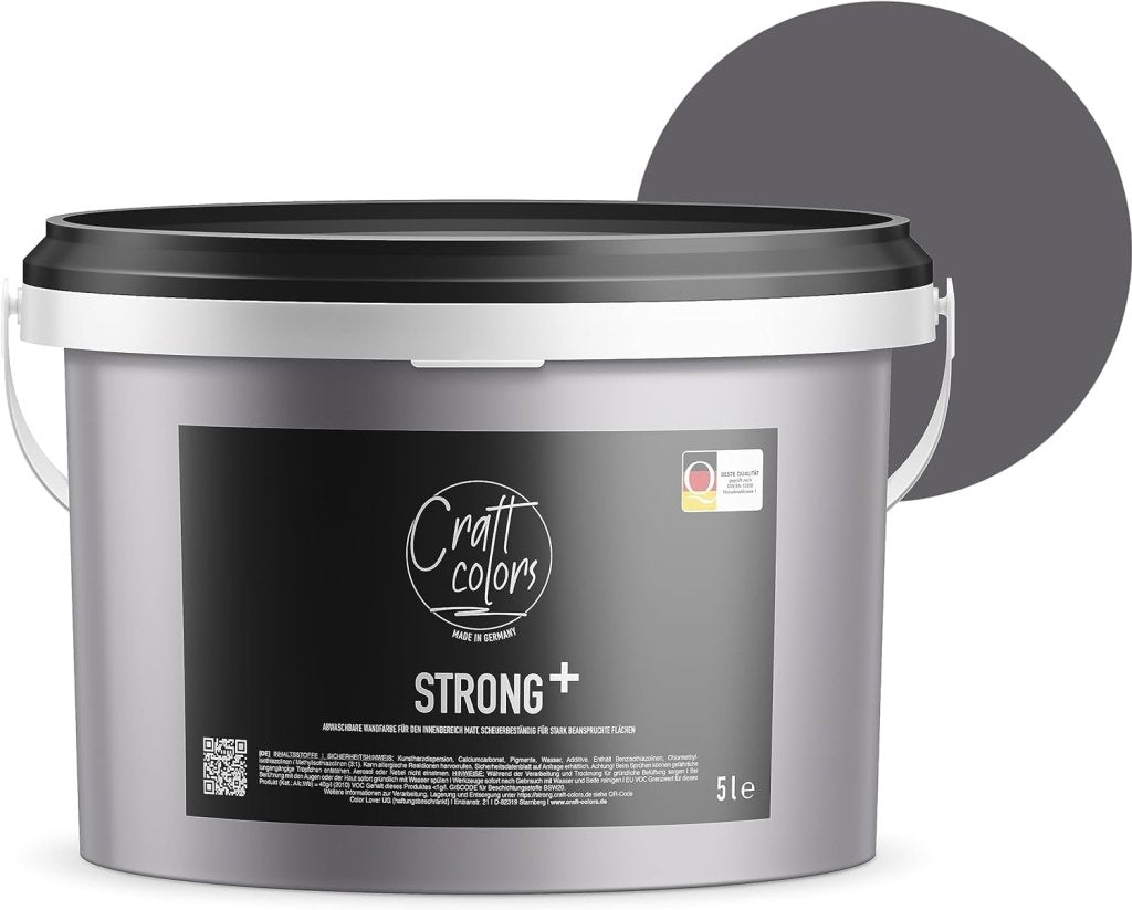 Wandfarbe Strong+ No. 971 Schiefer, 5 l für stark beanspruchte Flächen wie Treppenhäusern - Craft Colors