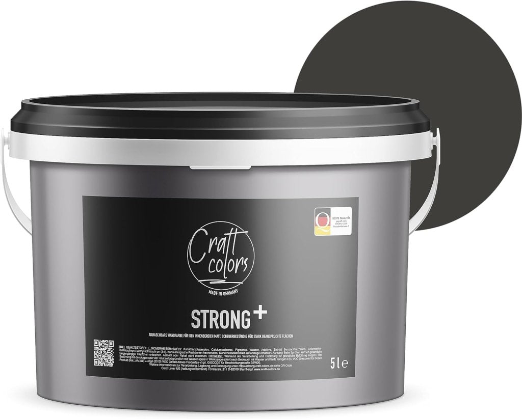 Wandfarbe Strong+ No. 980 Anthrazit, 5 l für stark beanspruchte Flächen wie Treppenhäusern - Craft Colors