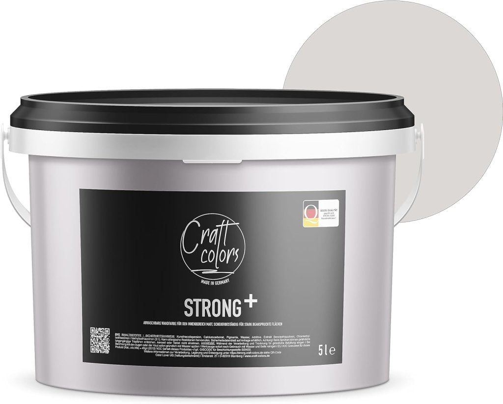 Wandfarbe Strong+ Seidengrau, 5 l für stark beanspruchte Flächen wie Treppenhäusern - Craft Colors