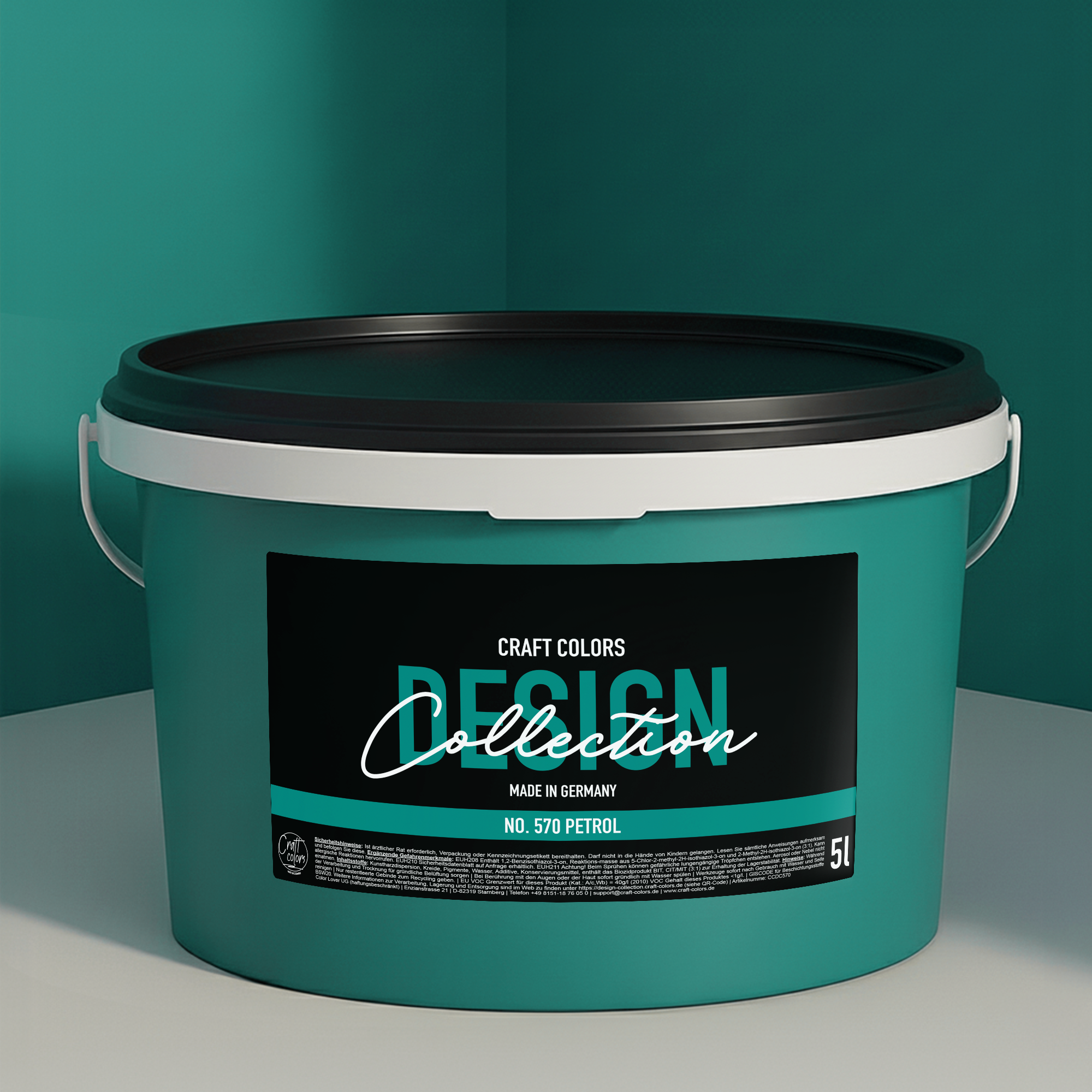 Wandfarbe edelmatt Petrol No. 570 Design Collection 5L - Craft Colors