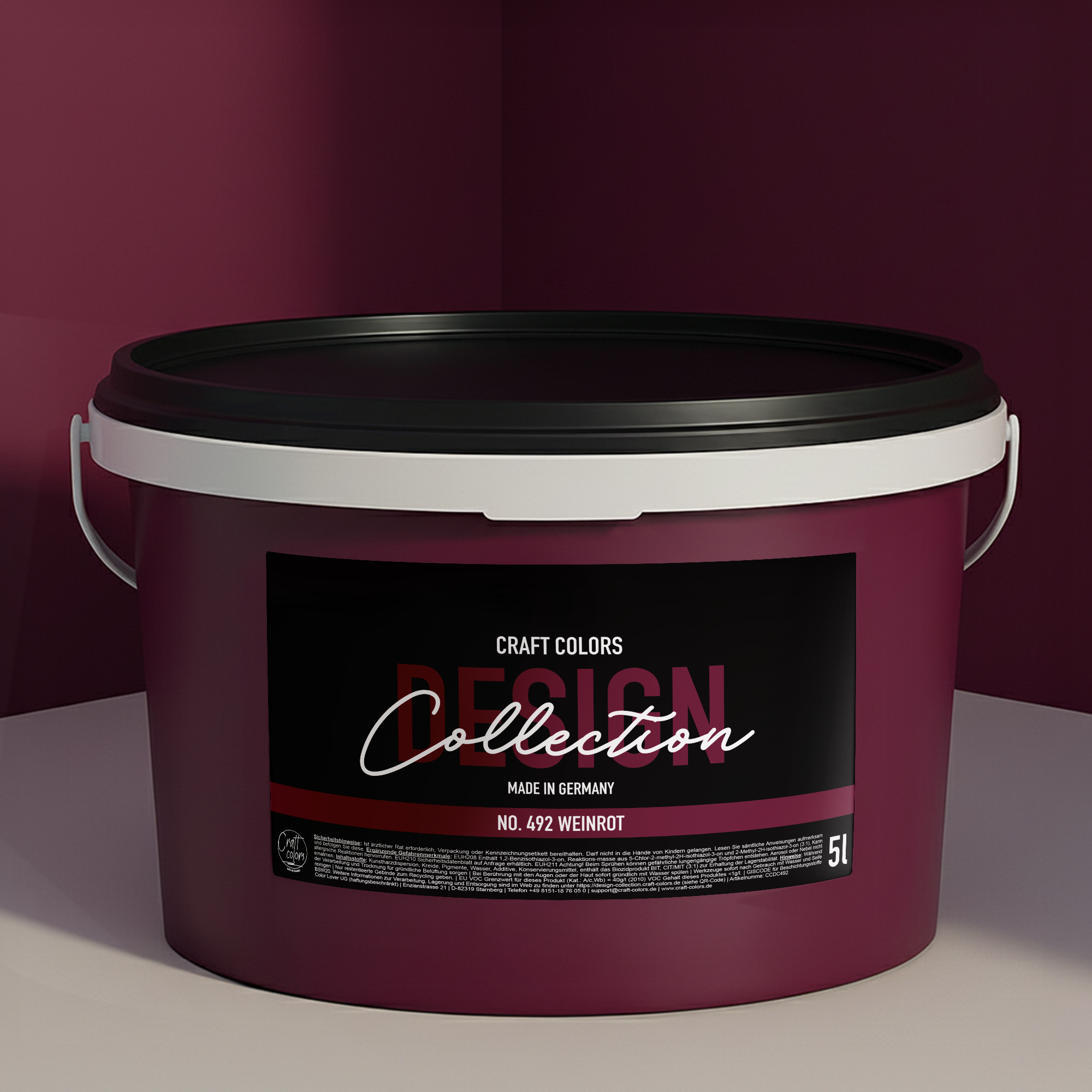 Wandfarbe edelmatt Weinrot No. 492 Design Collection 5L - Craft Colors